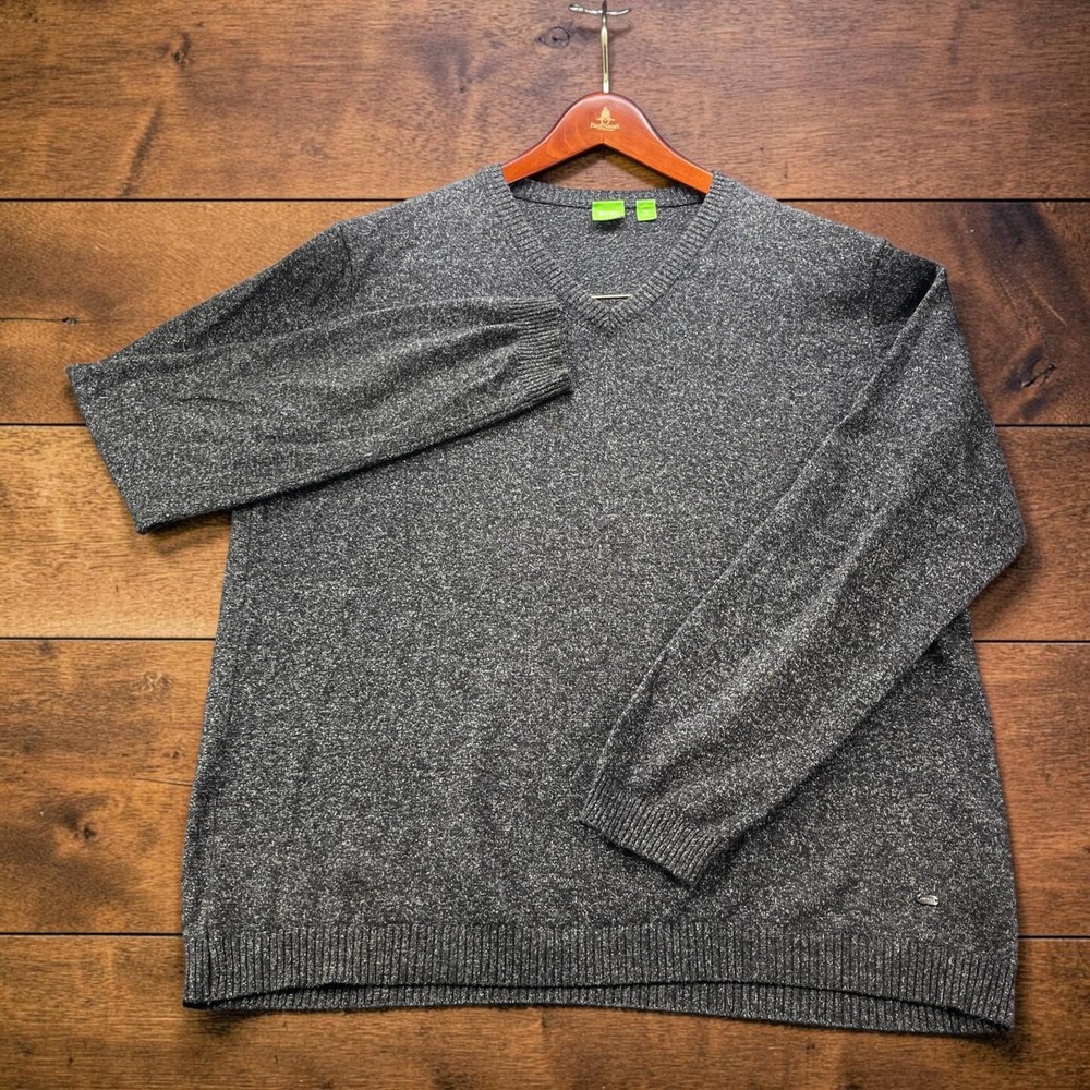 Hugo Boss Green Label Vree Mens Wool Cotton V-Neck Sweater Charcoal Grey Marl L